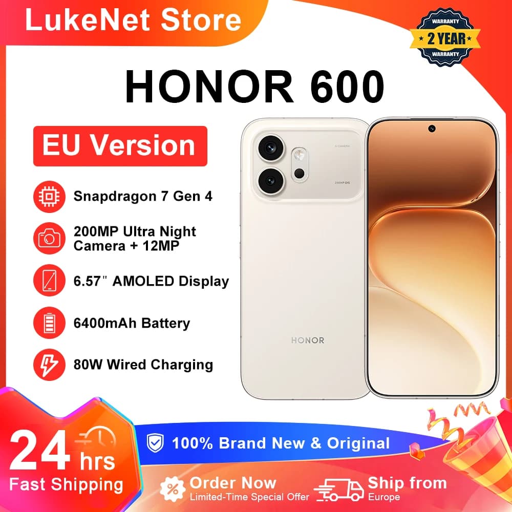 HONOR 600 5G Smartphone EU Version 200MP AI Ultra Night Camera 6400mAh Snapdragon 7 Gen4 AI Button 6.57"AMOLED 80W Supercharge