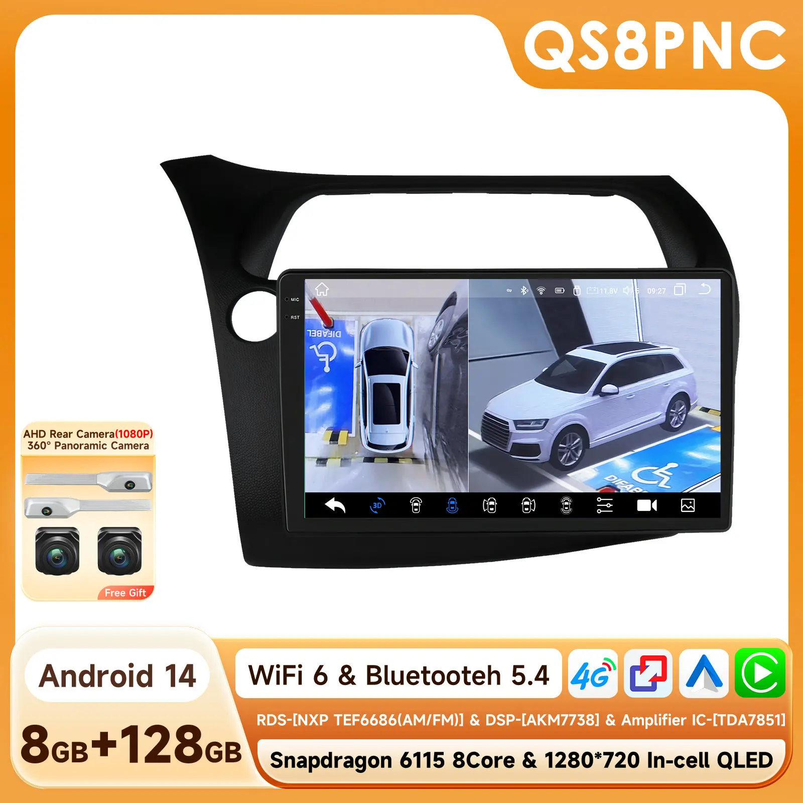 AURAAI Car Radio for Honda Civic Hatchback 2005-2011 Multimedia Player Carplay Android Auto Intelligent Systems 2din GPS Navigation
