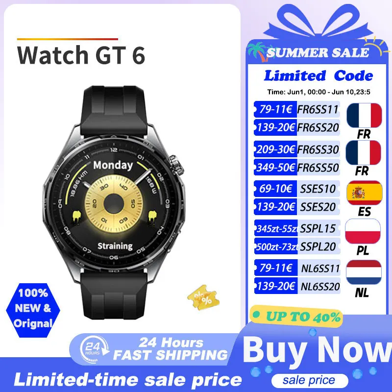 2025 HUAWEI WATCH GT 6 Smartwatch 1.47”/1.32” AMOLED Screen Up to 21-Day Battery Life Heart Rate NFC Compatible iOS and Androi