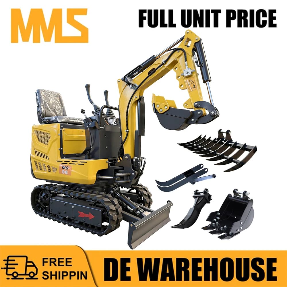 MMS 0.6 Ton Mini Excavator 9.25HP 302cc Engine Swing Boom Trencher Digger Machine MS06 With Attachment Kit Free Shipping From Germany