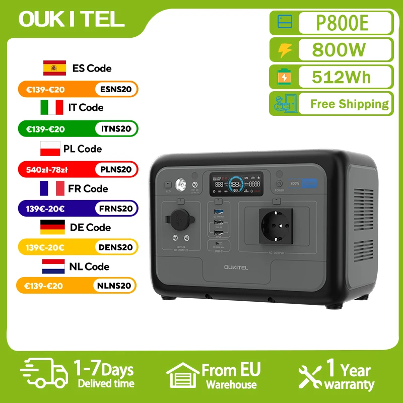 OUKITEL P800E Portable Power Station 800W Solar Generator 512Wh Lifepo4 Battery Home Backup Outdoor Camping Mobile power