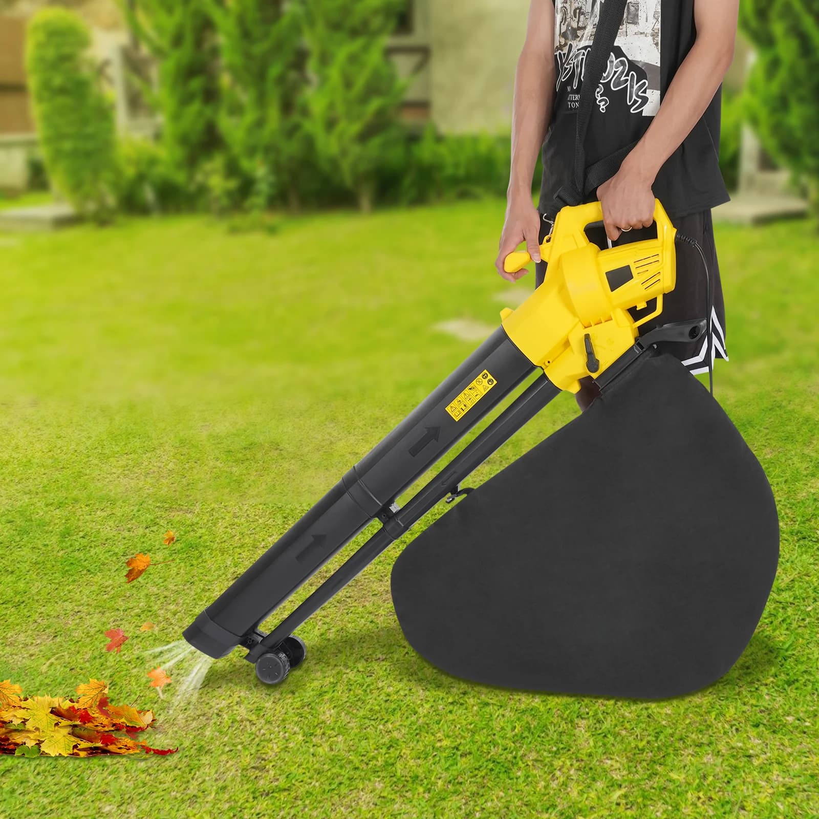3000W 168MPH Turbo Electric Leaf Blower & Vacuum, 466 CFM Handheld Blower for Garden and Driveway, with 35L Collection Bag and Guide Wheels