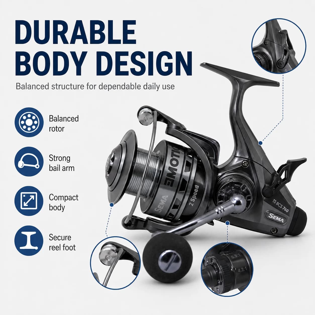 Sema Emotion TS BCS 720 Fishing Reel with Smooth Line Retrieval and Reliable Drag Control, Versatile Angling Reel for Custom Rod Setups, Carp Fishing, Freshwater Lakes Rivers Ponds and Outdoor Fishing
