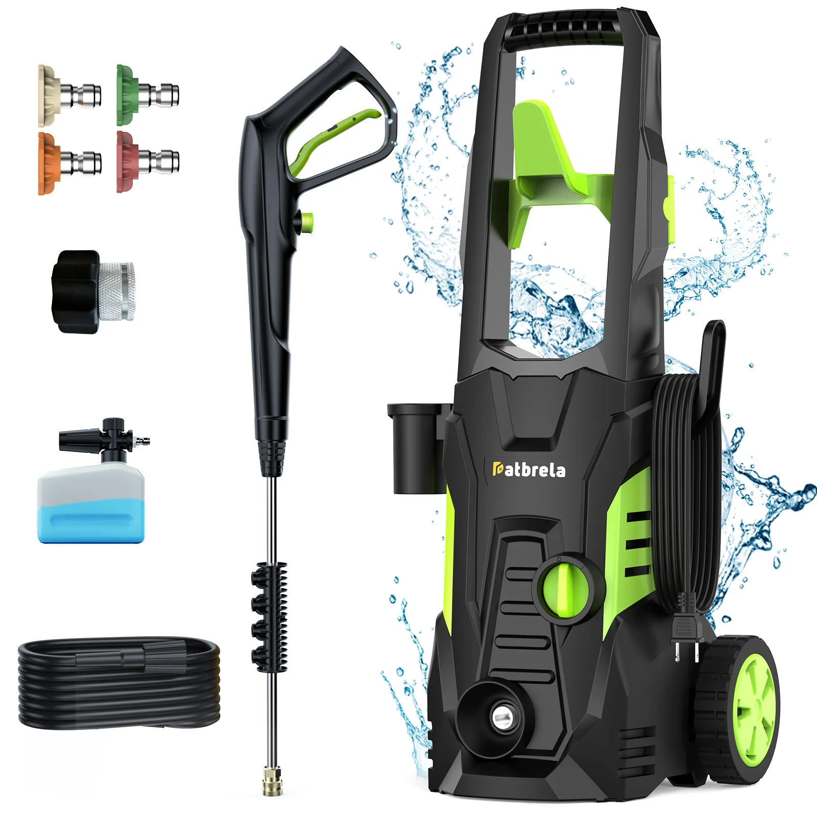 1800W Electric Pressure Washer, Car Washer Gun, 5000PSI Max 3.0 GPM with 4 Nozzles, Portable High Pressure Cleaning Machine Washer with 25FT Cord, 23FT Hose, for Cars, Driveways, Fences, Patios