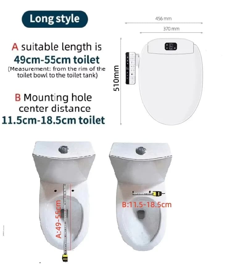 Smart Bidet Toilet Seat with Digital Display, Instant Warm Water, Heated Air Dryer, Remote Control, Feminine Wash, 2 Filters