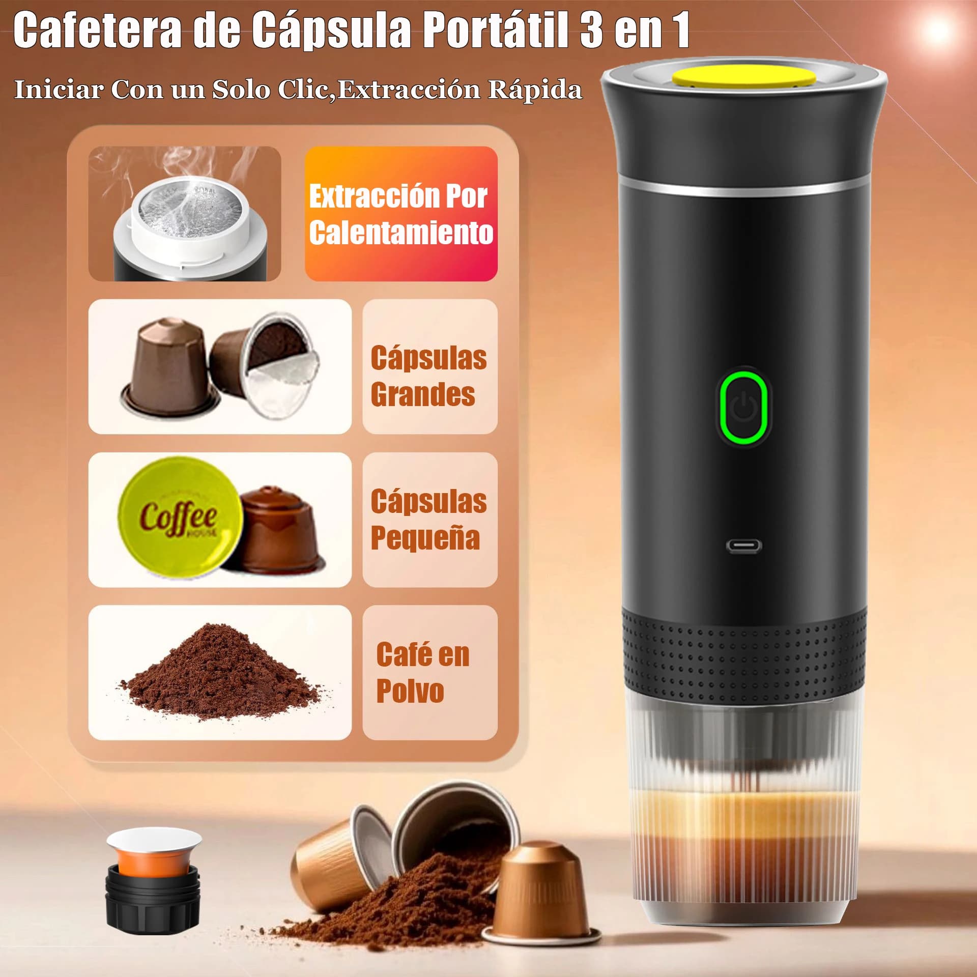 3-in-1 Wireless Electric Portable Capsule Coffee Machine for Car&Home Camping Coffee Maker Capsule Powder Travel Espresso Maker