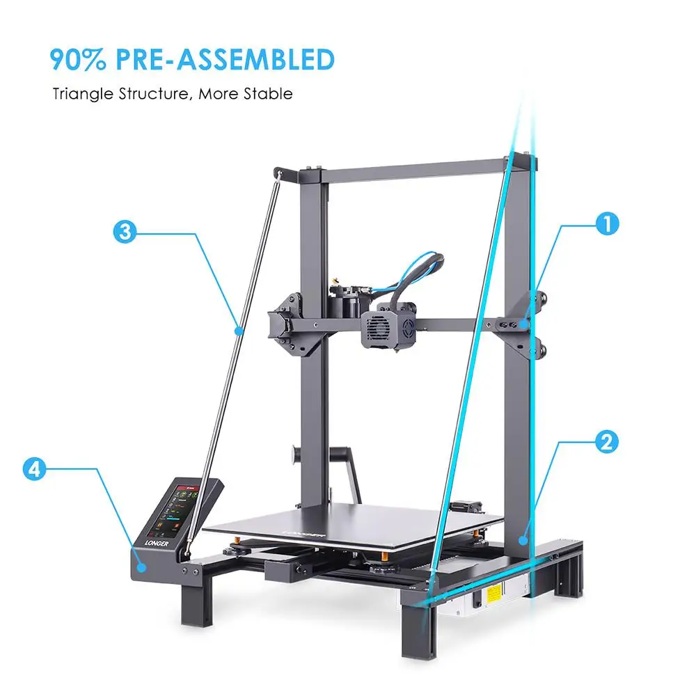 Longer LK5 Pro 3D Printer 90% Pre-Assembled Triangle Design 3Kits TMC2208 Chipsets Silent Motherboard 300 X 300 X 400mm