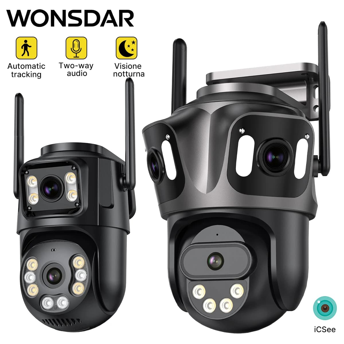 WONSDAR 3-Lens 3-Screen WIFI IP Camera 2-Lens 2-Screen PTZ Camera Human Detection IP66 Waterproof CCTV Video Surveillance ICsee