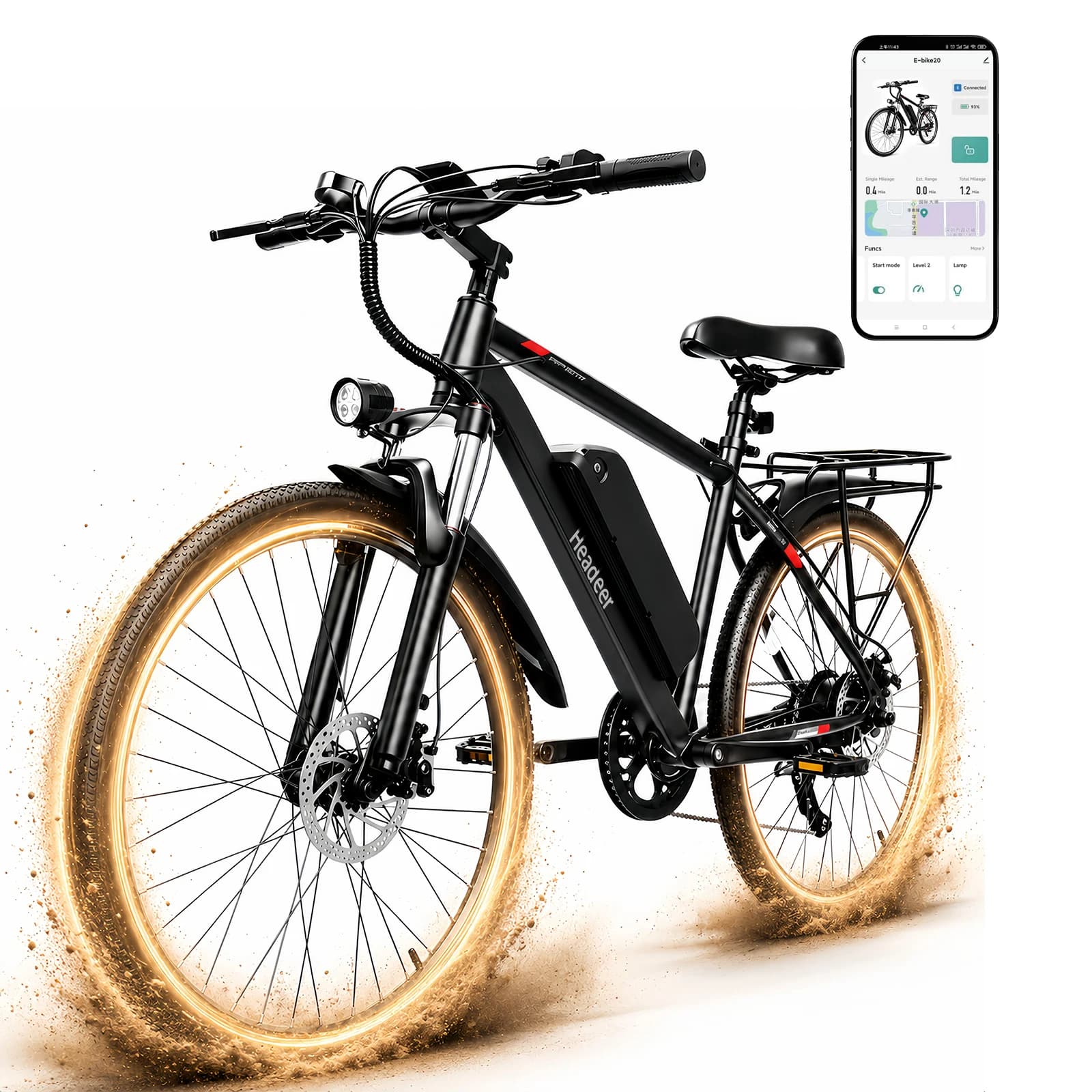 HEADEER BK1350 Electric Bike, 250W Motor, 48V 15.6Ah Lithium Battery, 80KM Range, 26" City Commuter Ebike with Disc Brakes