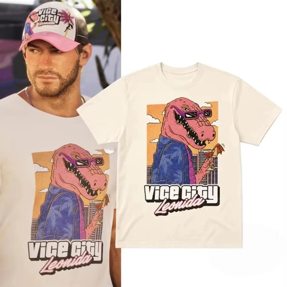 Jason Vice City Leonida Alligator Printed 2026 New T-shirt Cotton Men's and Women's Popular Streetwear Casual T Shirt Casual Top