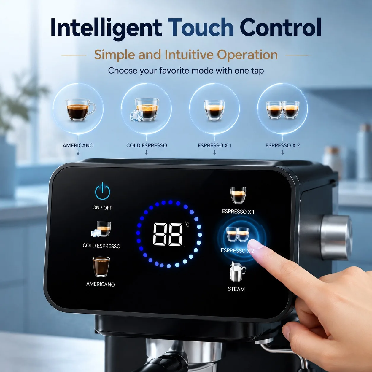 Semi-Automatic Espresso Machine 220V with 1.5L Water Tank for Home.Touchscreen Control for Hot & Cold Brewing, Built-In Milk Frother The Espresso Machine Functions as a Premium Home Coffee Maker.
