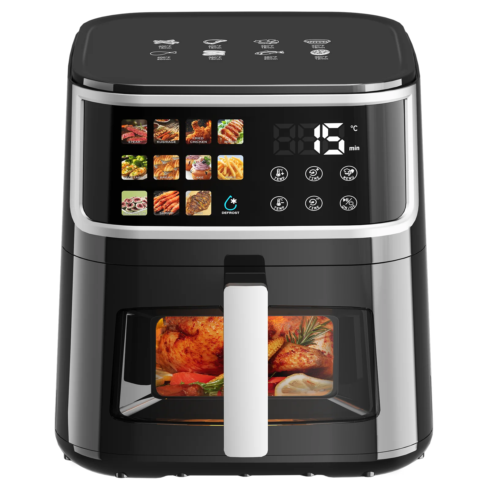 Patbrela Non-fat fryer 8L Large Hot Air Frye with Led Screen 11 Preset Functions 1700W Multi-Function Cooking Oven