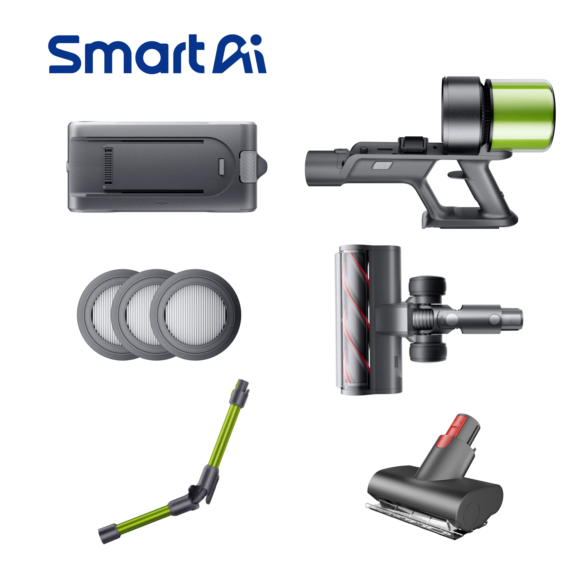 Original accessories for SmartAI vacuum cleaners-Battery/HEPA filters/Telescopic tube, compatible only with SmartAI vacuum cleaners