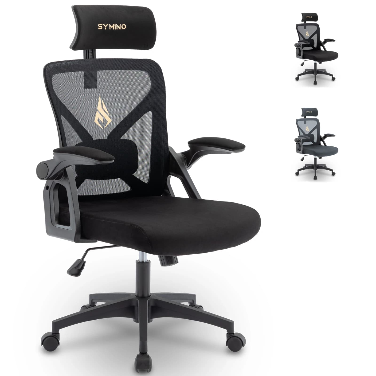 Symino Office Chair With Adjustable Headrest, Armrests, Lumbar Support, Ergonomic Office Chair, Rotating Rocker Function