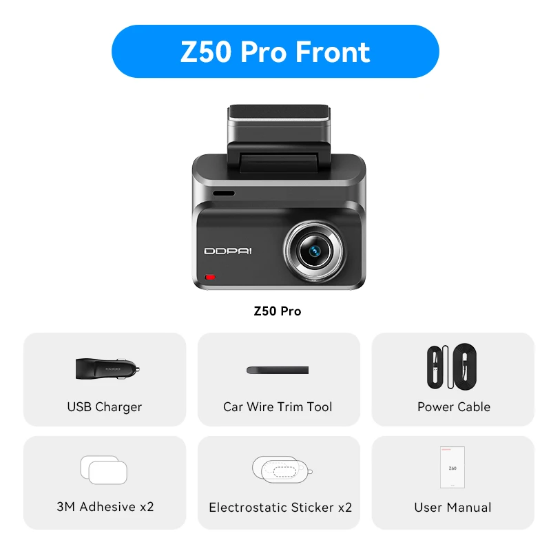 DDPAI Z50 Pro Dash Cam 4K Car DVR 3"IPS Screen 5GHz WiFi GPS ADAS 24H Parking Monitor Front and Rear Dashcam Car Camera