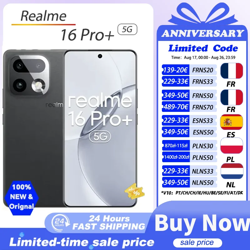 realme 16 Pro Plus 5G Smartphone realme 16 Pro+ 200MP OIS Camera Snapdragon 7 Gen 4 6.8'' AMOLED 144Hz Curved Screen 7000mAh Bat