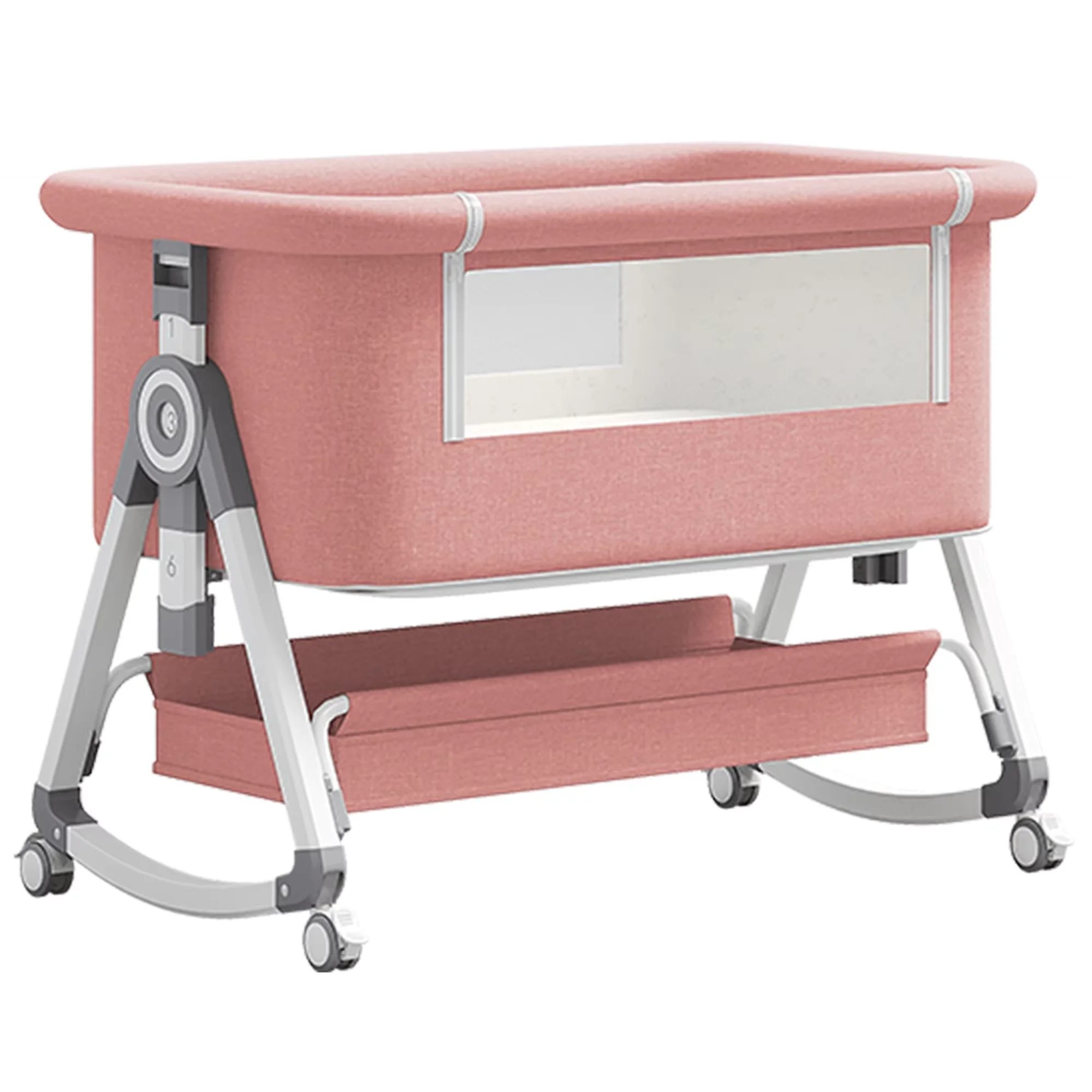 Multi-Functional Baby Crib with Foldable Height Adjustment Splicing, Portable and Movable Bedside Swing, Cradle, cradle and sleeping bed integrated Portable foldable baby crib