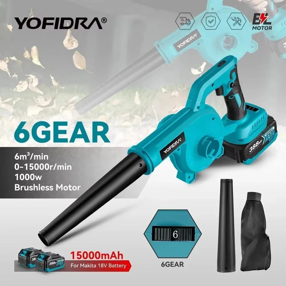 Yofidra Brushless Electric Blower 6 Gears Cordless Leaf Snow Dust Blowing Cleaning Power Tool For Makita 18V Battery Pin