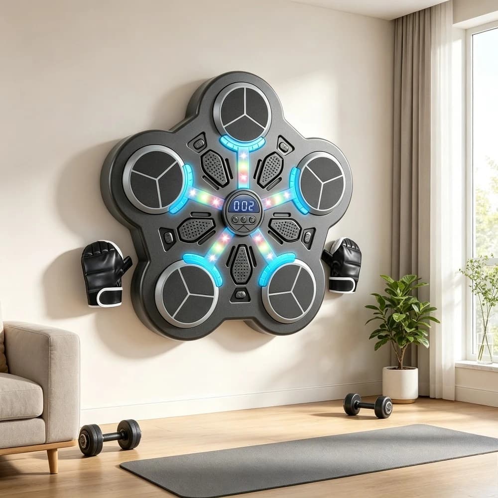 Boxing Ball Drilling Trainer Music Wall Mounted Boxing Machine 3 Speed Levels No Drilling Installation 34x33x4.5cm Suitable for Home Gym for Fitness Weight Loss Perfect Gift for Family Friends