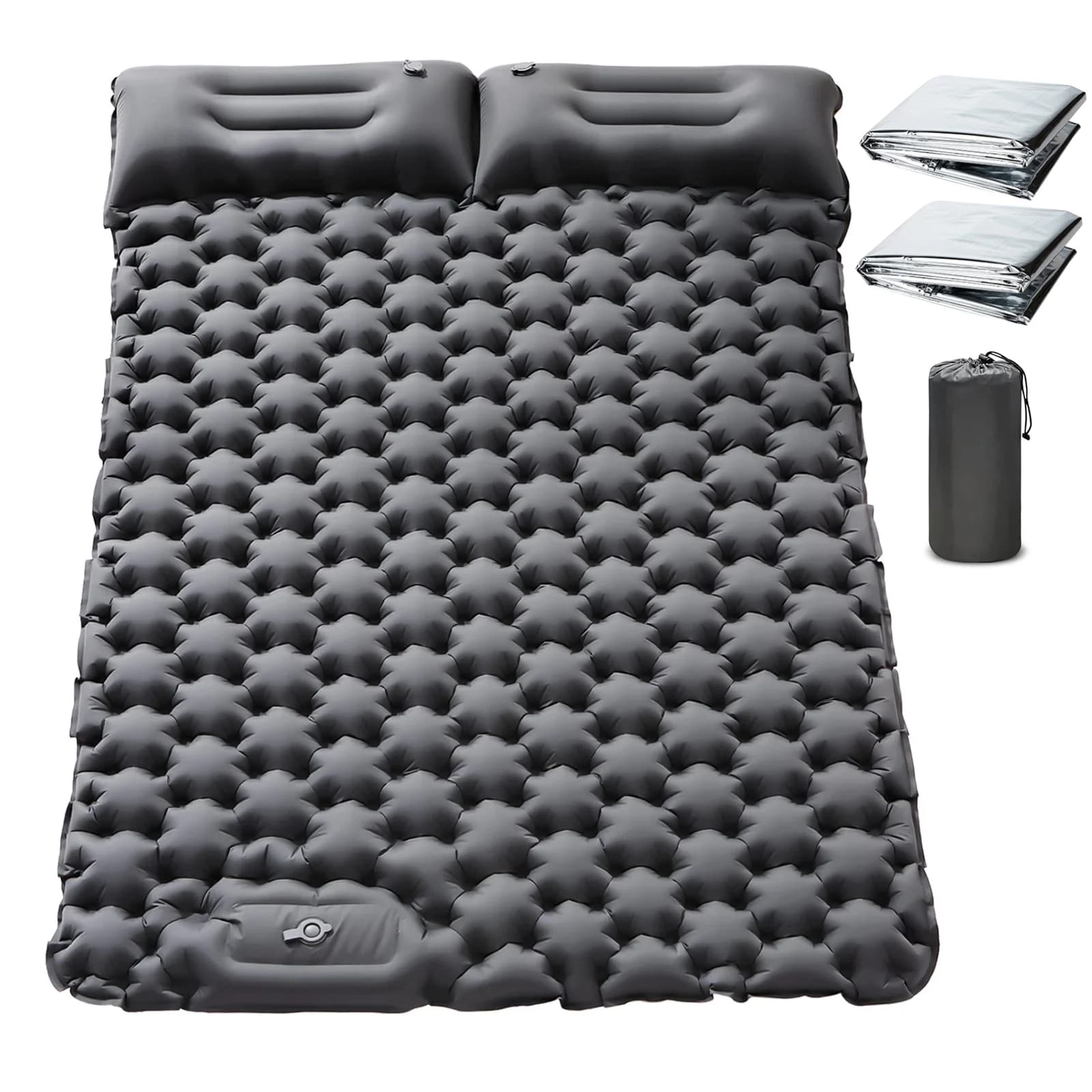 Double Inflatable Camping Sleeping Pad, with Pillow Built-in Foot Pump for Outdoor Backpacking Hiking Portable Camping Pad