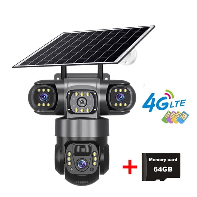 Solar Camera 4G Sim Outdoor 3 Lens 3 Screen PIR Human Detect Cameras 10X Zoom Waterproof Night Vision CCTV Security Protection