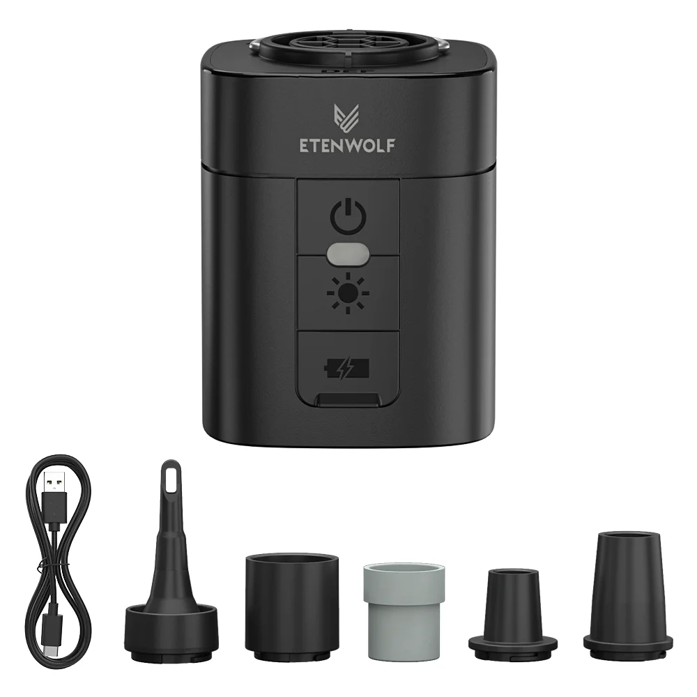 ETENWOLF AIR 3 Portable Air Pump with 2600 mAh & Camping Light Electric Air Pump Inflate Deflate for Air Mattress, Pool Floats