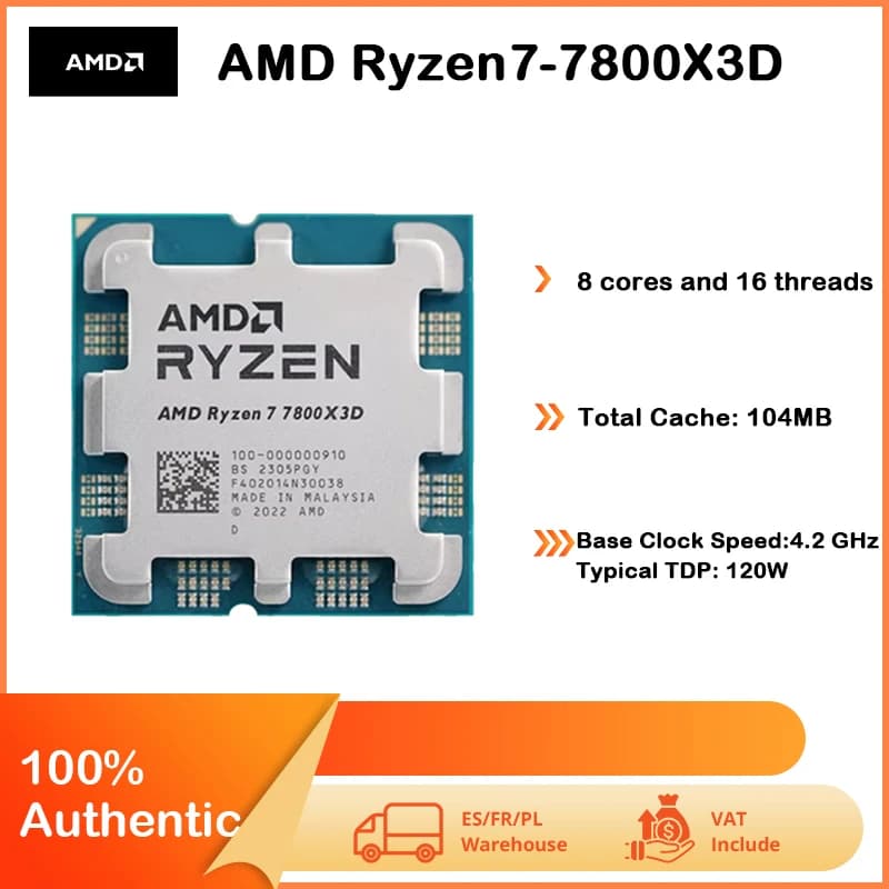 AMD RYZEN 7 7800X3D CPU Gaming Processor AMD R7 7800X3D 8-Core 16-Thread 5NM 96M Socket AM5 Without Fan Game Cache Hot No Fan