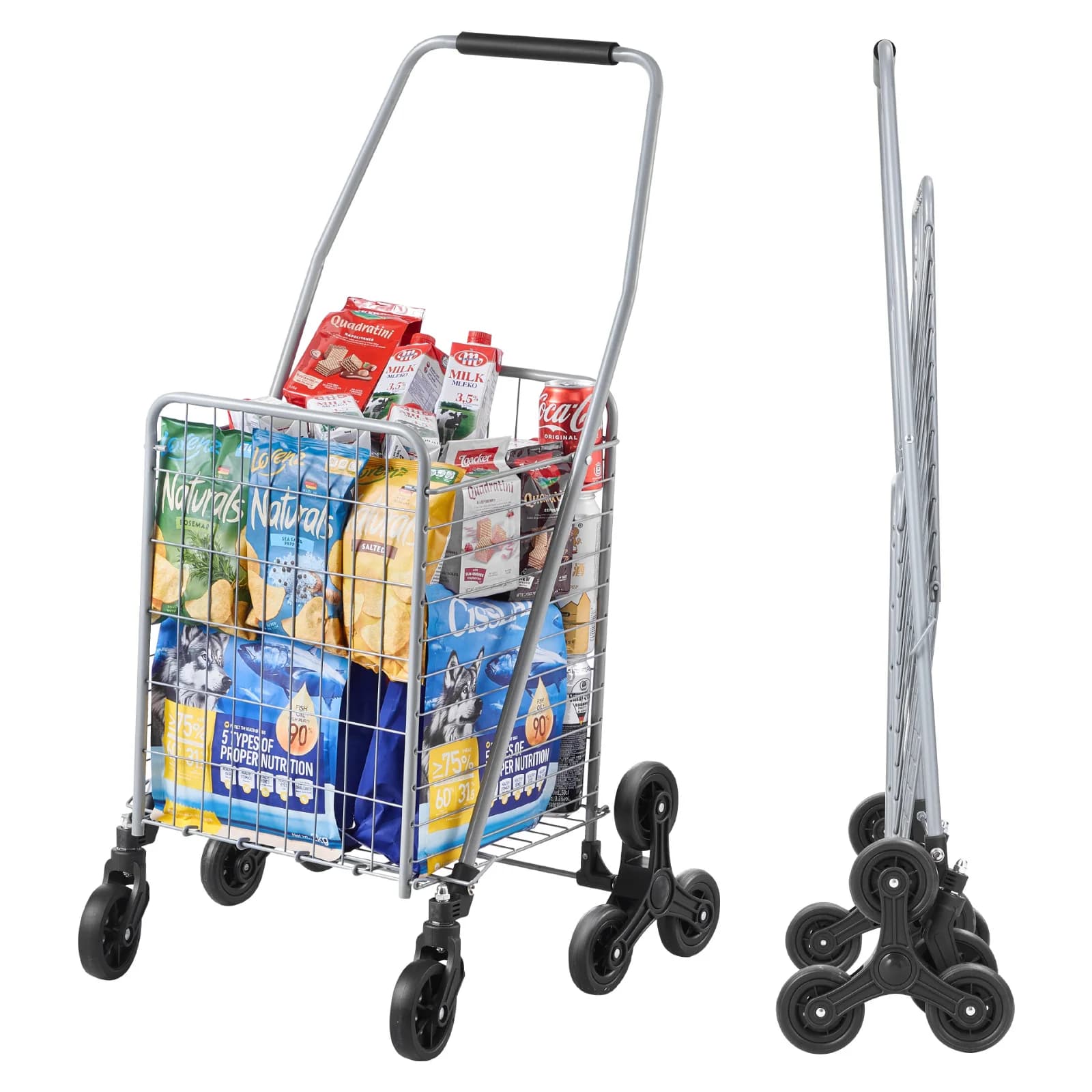 SucceBuy 88lbs Folding Shopping Cart Light-weight Storage Stair Climbing Utility Cart with Wheels Outdoor Travel Picnic Handcart