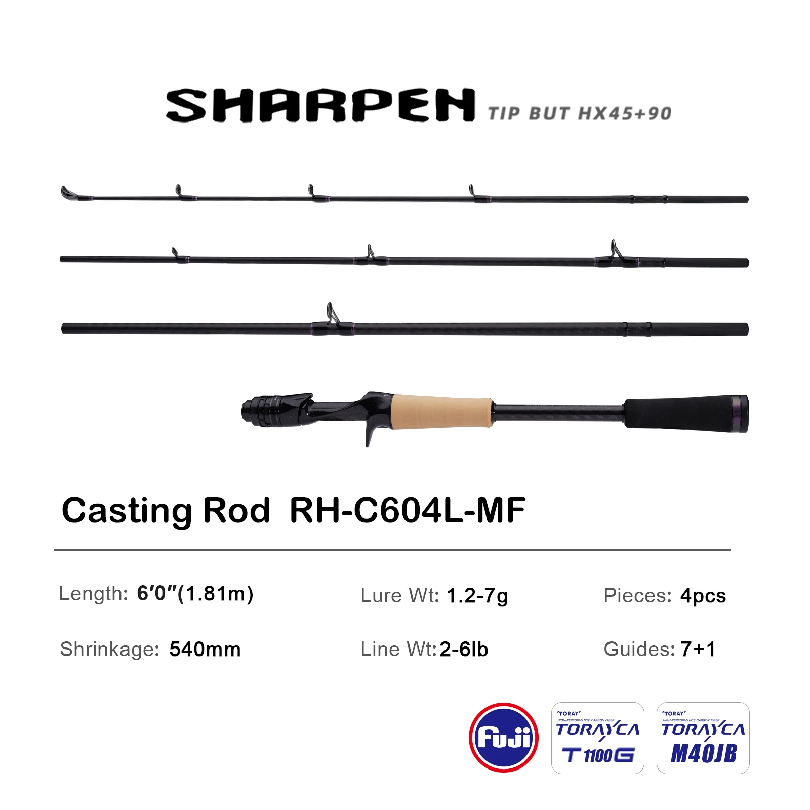 PURELURE SHARPEN Travel Soft Lure Long Spinning and Casting XF/MF Action Rods FUJI Components Bass Pike Rod Fishing Rod Reel