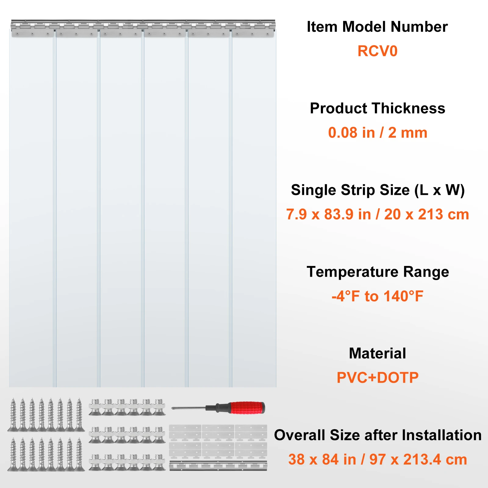SucceBuy PVC Clear Strip Curtain 84" x 38"/48"/60" Plastic Windproof Door Freezer Curtain Hanging Strips for Warehouse Home