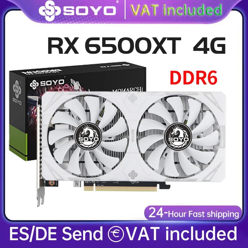 SOYO AMD Radeon RX6500XT 4GB Gaming Graphics Card GDDR6 Memory PCIEx16 3.0 for Desktop Computer Video Cards 6500 XT