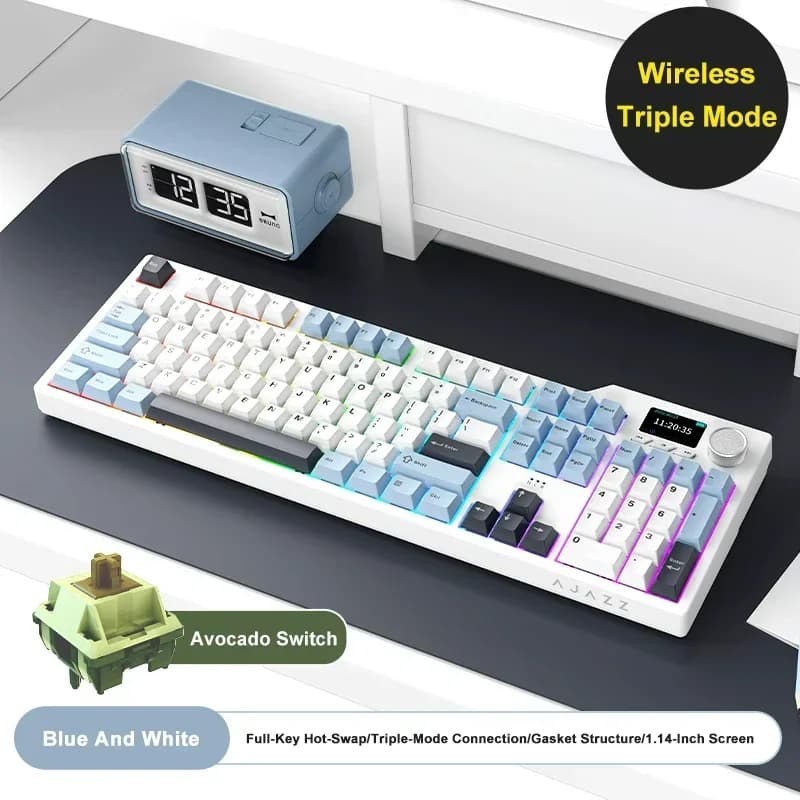 AJZZ AK35I V3 MAX Gaming Mechanical Keyboard with Screen, Bluetooth Wireless 2.4G Wired, RGB Hot-swappable, 104 Keys