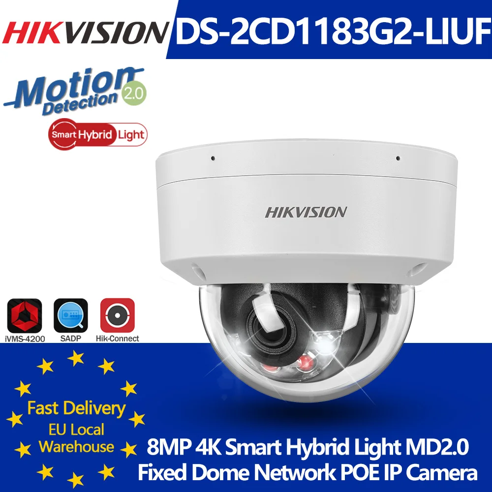 Hikvision 8MP 4K Smart Hybrid Light POE IP Camera DS-2CD1183G2-LIUF Motion Detect 2.0 Human Detect MIC SD Slot IP67