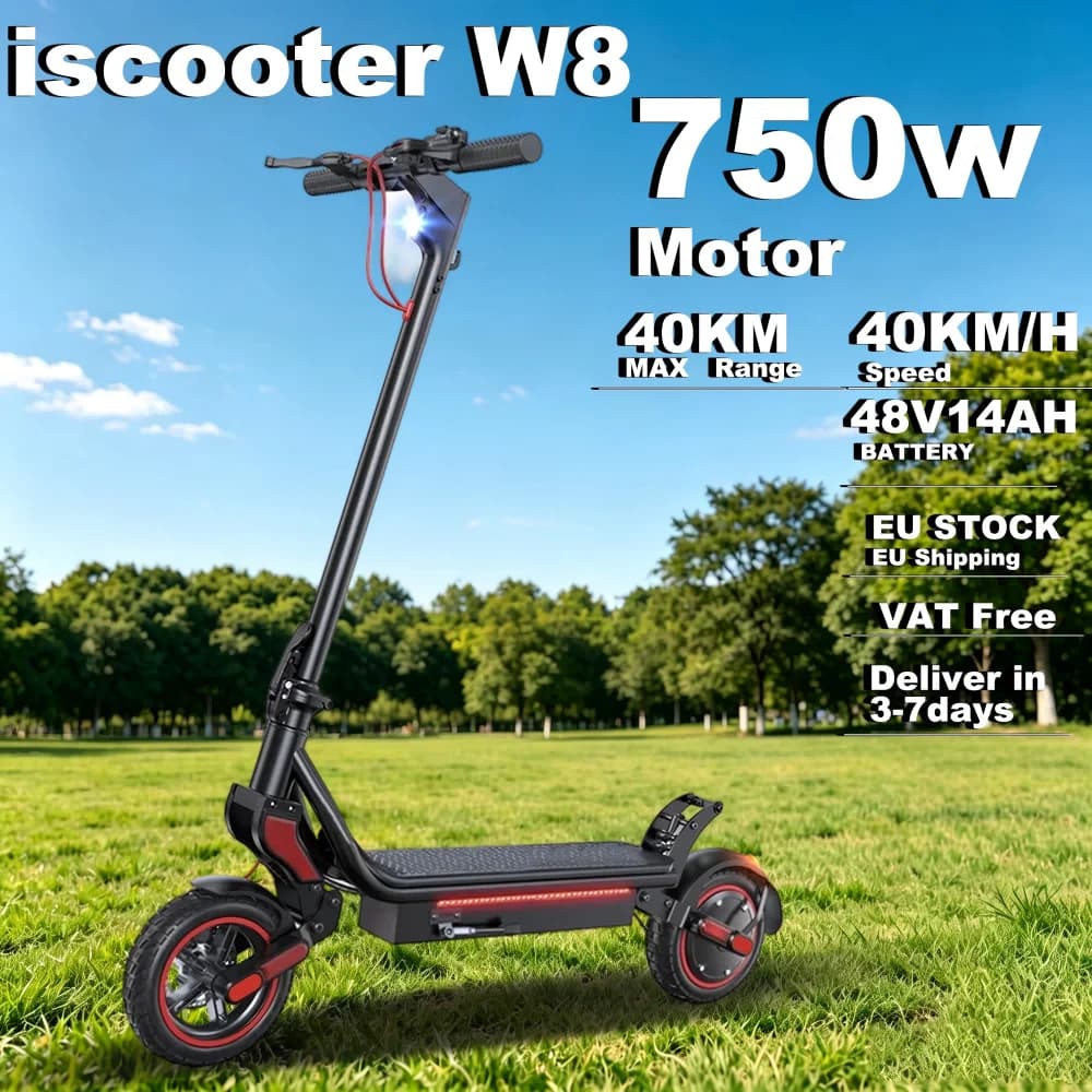 IScooter W8 Foldable Electric Scooter 750W Motor 48V14Ah Battery 9 Inch Off Road E-Scooter Smart APP Control Adult Electric Scooter For Poland France Italy