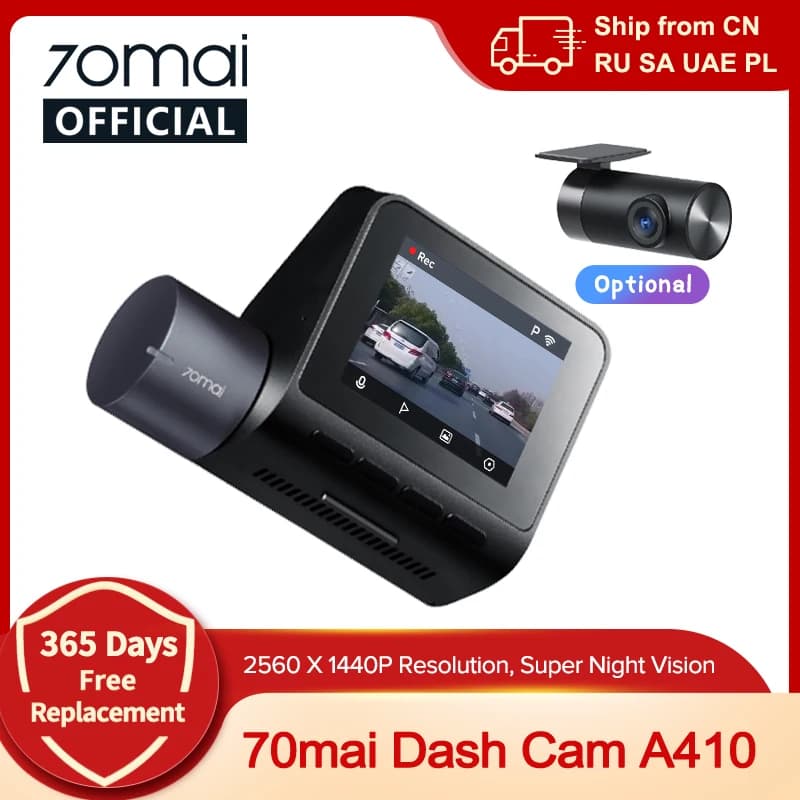 New 70mai Dash Cam A410 1440P 2.5K Image F1.55 Dual-Channel Supported GPS Night Vision 24H Parking Upgraded Ver. of 70mai A400