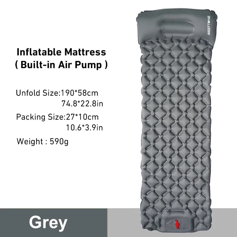 WESTTUNE Camping Inflatable Mattress Ultralight Outdoor Sleeping Pad with Pillow Built-in Pump Air Mat for Backpacking Hiking