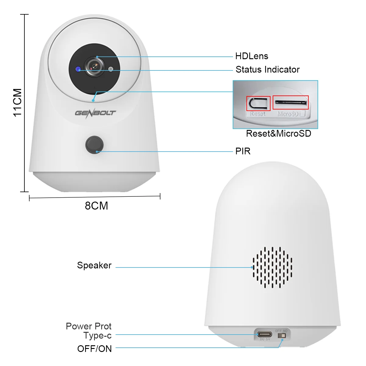 2K 5000mAh Battery Security Camera, WiFi Indoor Pan Tilt PIR Motion Detection, for Home Baby Nanny Pet Monitoring GENBOLT