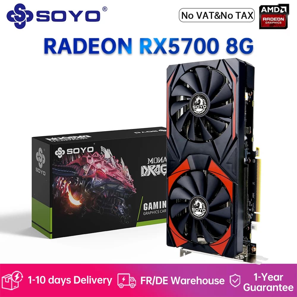 SOYO AMD Radeon RX5700 8GB Gaming Graphics Card GDDR6 Memory 256Bit PCIEx16 4.0 for Desktop Computer Video Cards RX 5700