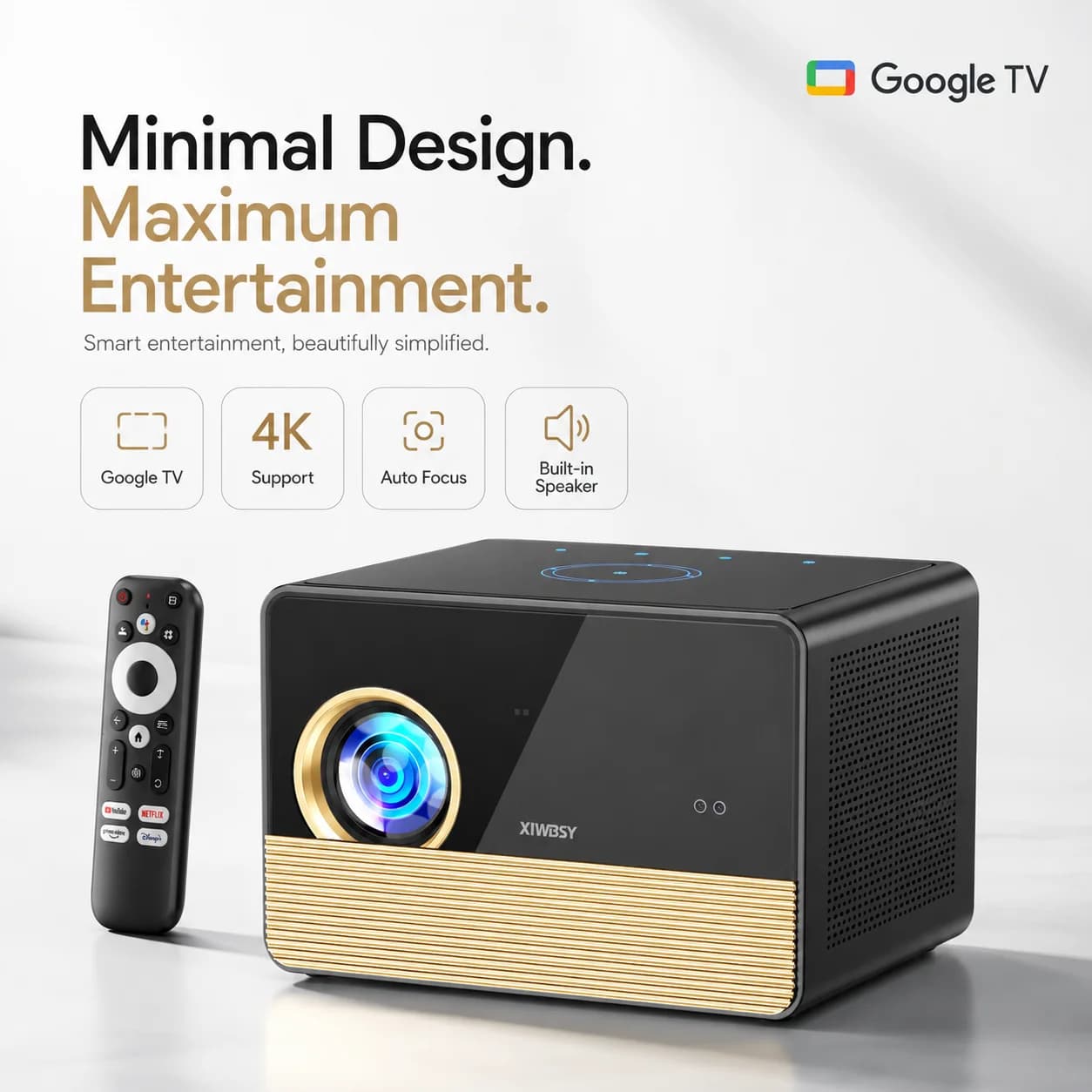 XIWBSY 50000Lumens Official Google TV Projector 4K HDR UHD Projector WiFi6 Video Home Movie Theater Projector 3D Voice Assistant