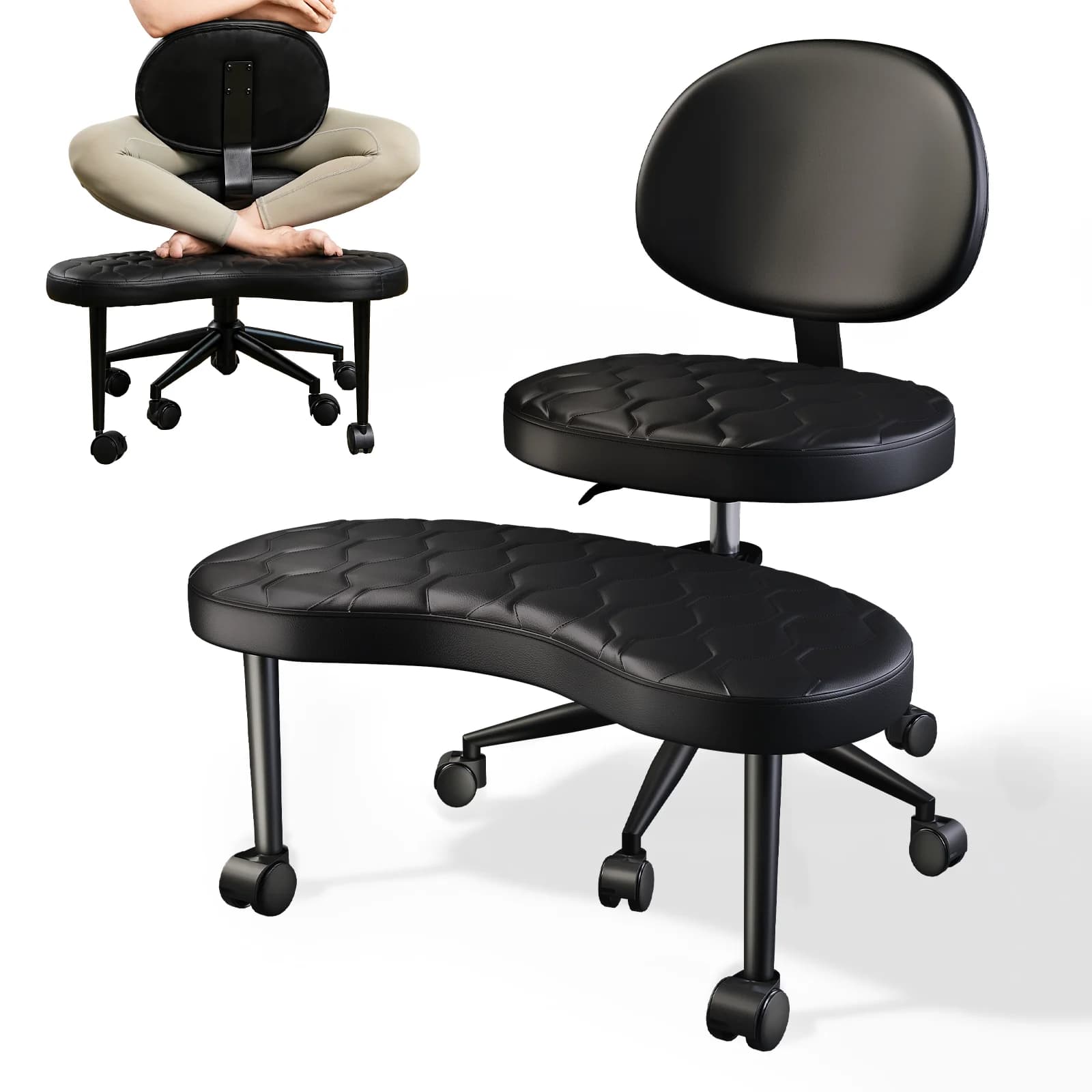 Patbrela Ergonomic Office Chair with Cross Legs, Swivel Backrest, Adjustable Height with Casters, ADHD Meditation Chair Desk Chair，Kneeling Chair