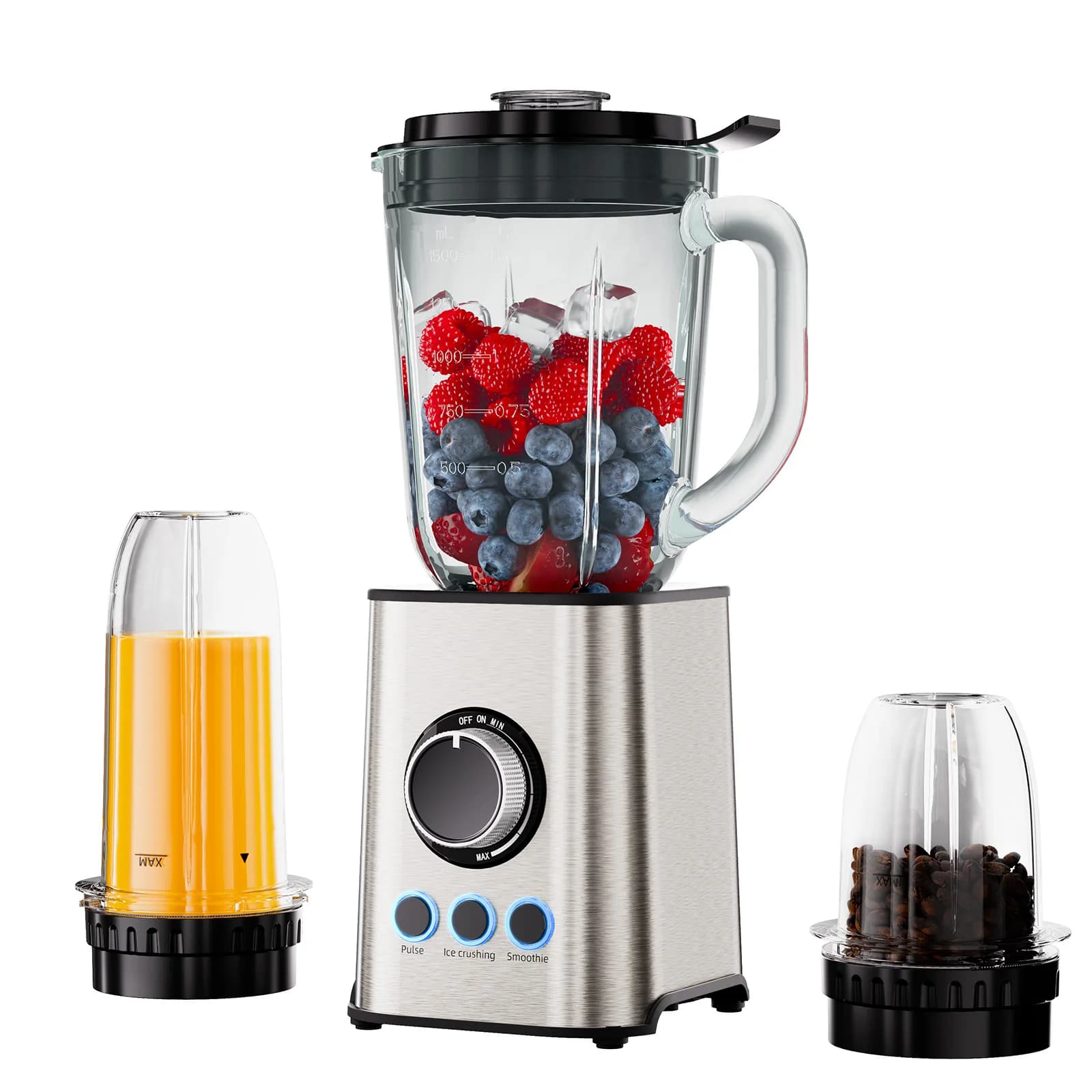 BioloMix 3-in-1 Smoothie Maker 1300W Personal Blender with Stainless Steel Blades Baby Food Grinder Juice Maker