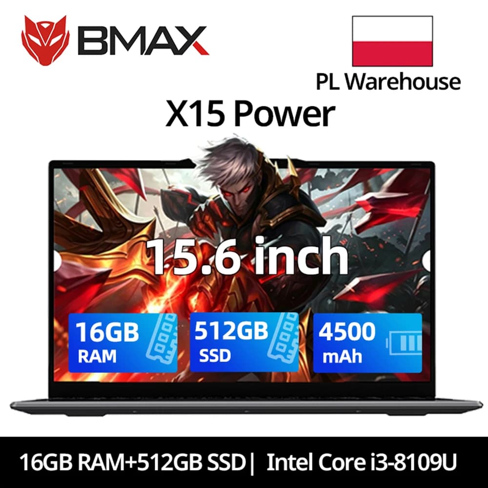 BMAX X15 Power Laptop 15.6 Inch 16GB RAM 512GB SSD Intel I3-8109U Windows 11 Notebook 1920*1080 HDMI Wifi USB PC