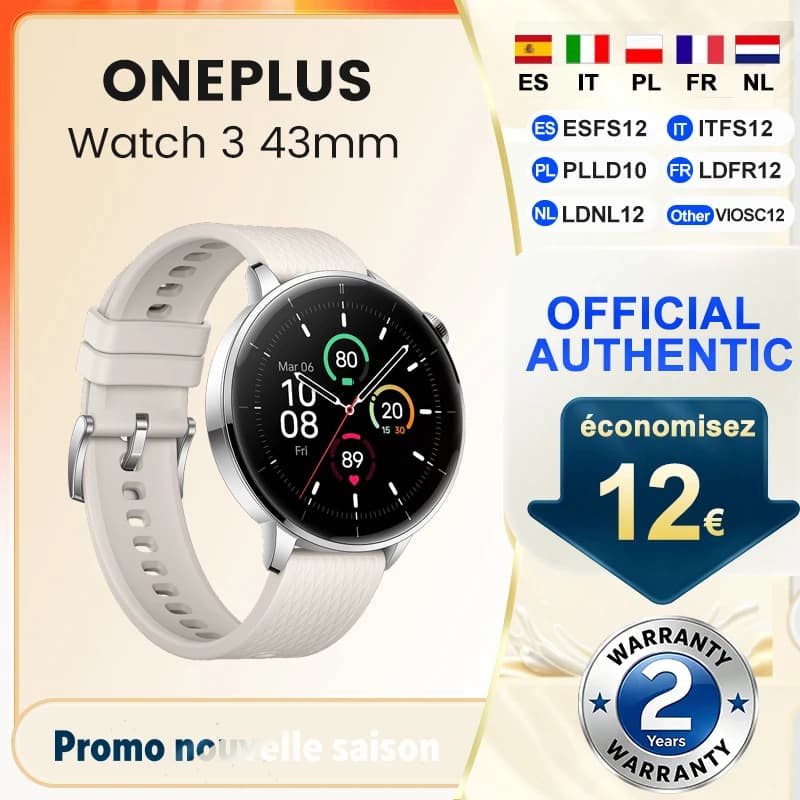 Global Version OnePlus Watch 3 43mm Smartwatch 1.32inches AMOLED Display Up to 60H Battery Life Wear OS by Google GPS NFC