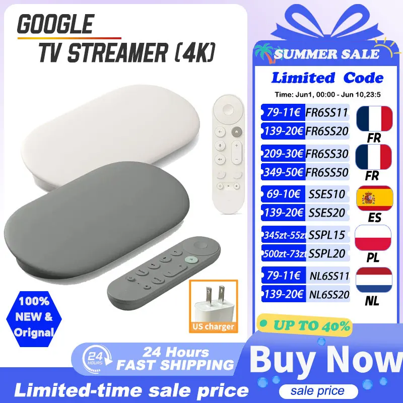 Google TV streamer 4K Porcelain/Hazel Supports up to 4K , HDR and Dolby Vision technology, smart home devices US charger