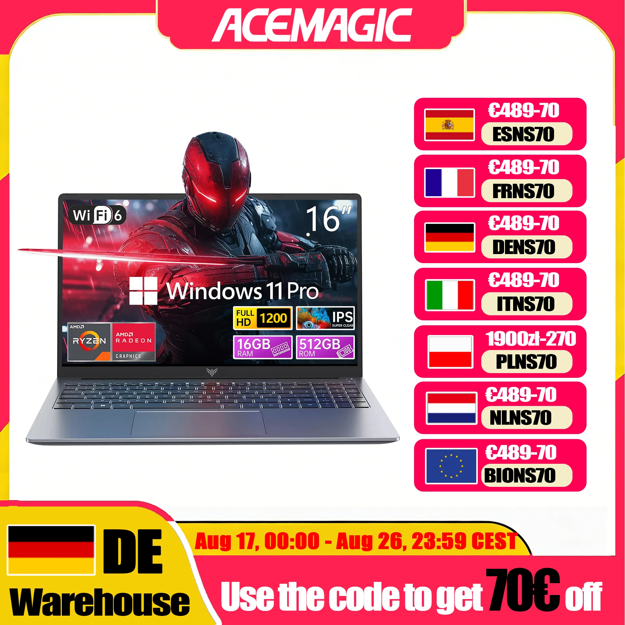 Acemagic Laptop 16“ Fhd Gaming Laptop Amd Ryzen 9 6900Hx 16Gb Ram 512Gb Ssd Windows 11 Pro Notebook Backlit Kb Wifi6 Bt5.2