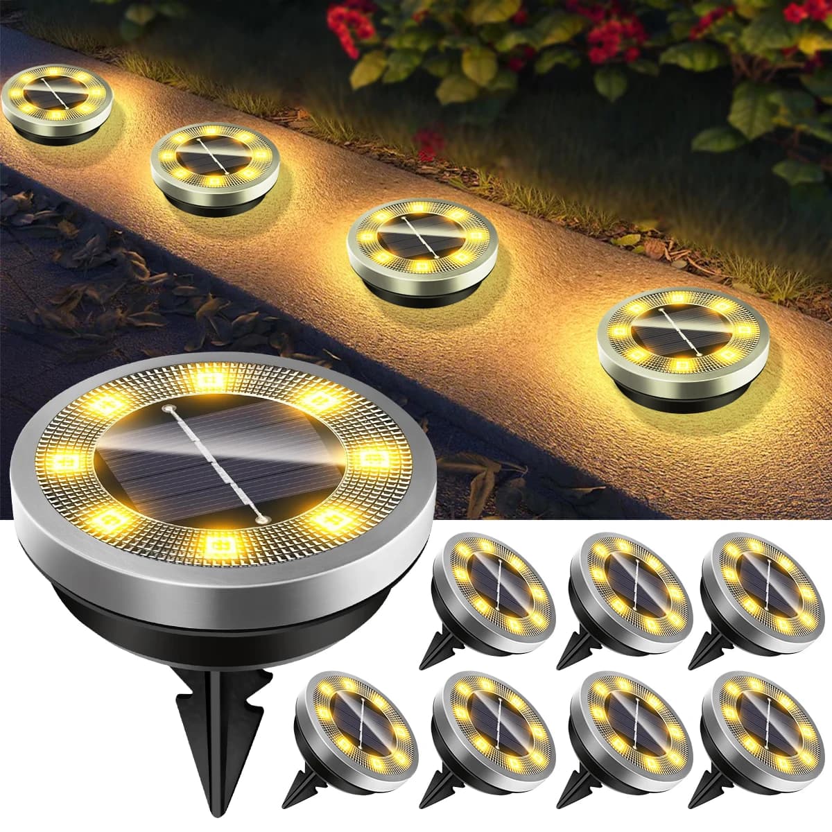 Solar Ground Lights IP65 Waterproof Solar Lights Outdoor Solar Garden Lights In-Ground Landscape Lights for Yard Lawn Patio Deck