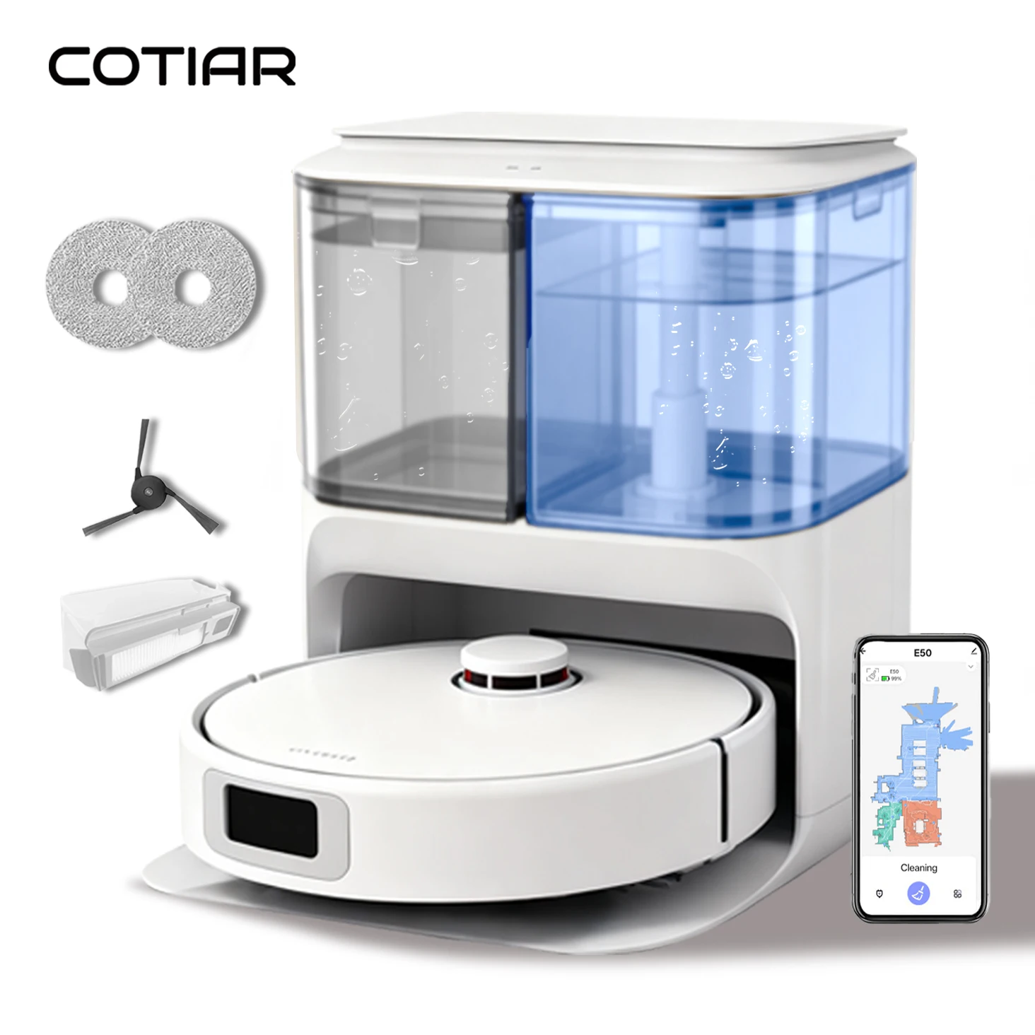 COTIAR Robot Vacuum E50 - Robot Vacuum Cleaner and Floor Mop with Intelligent Laser Navigation System , 9000 Pa Suction, WhiteEU