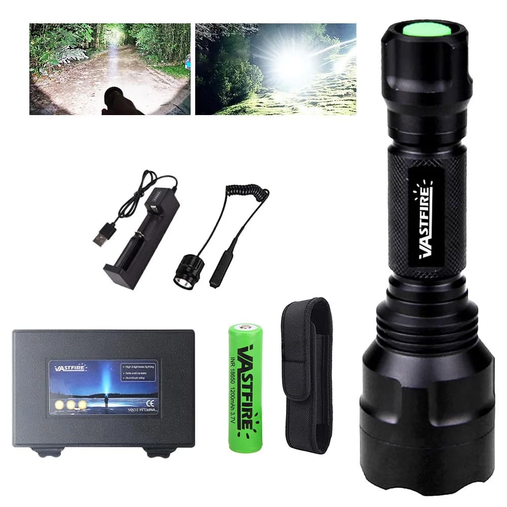 EU Warehouse Waterproof Long Distance Tactical LED Flashlight, High Bright Rechargeable Hunting Torch 400-800M Beam Range, Supplied with 18650 Battery and Charger for Camping Hiking Car Breakdown & Household Power Outage Emergency