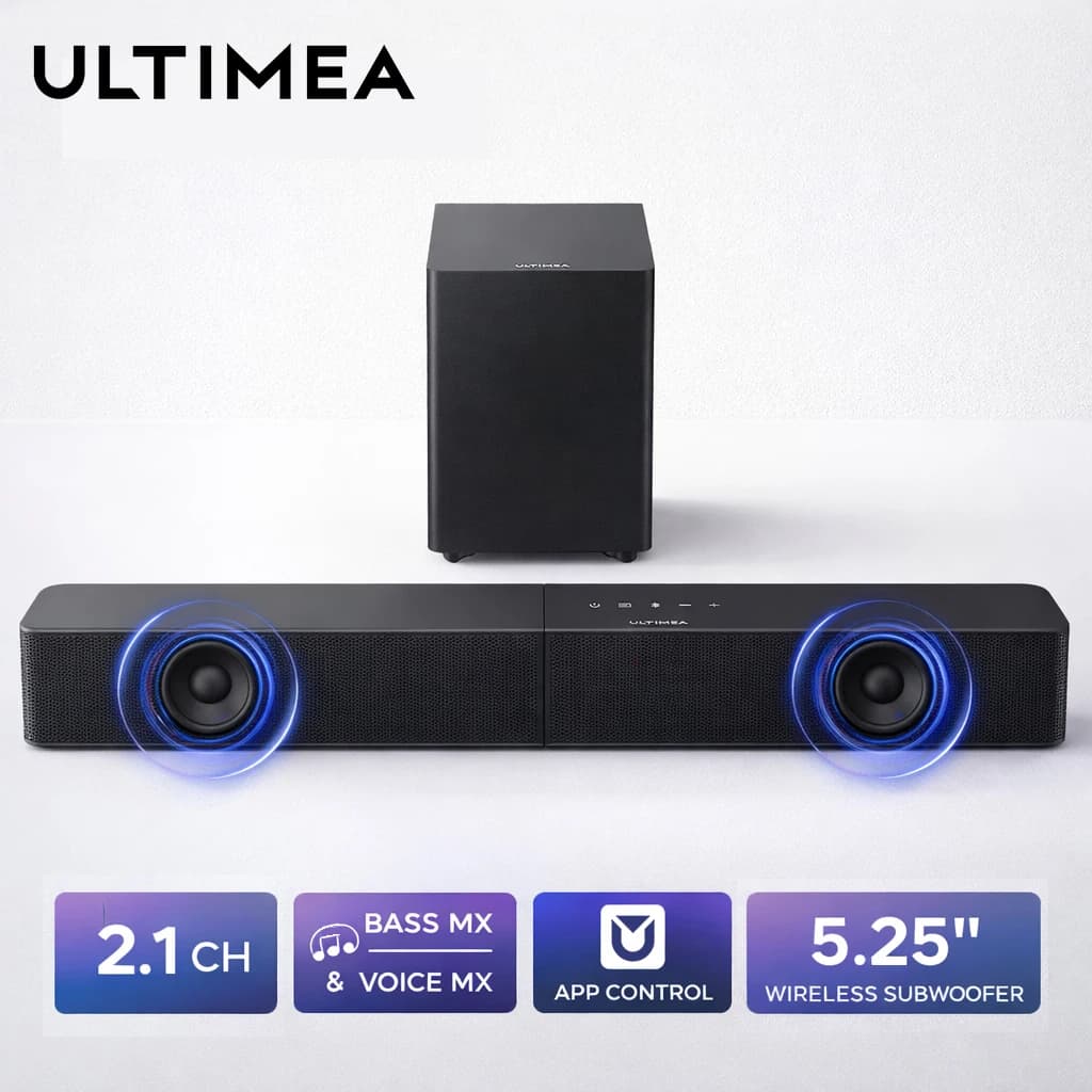 ULTIMEA Poseidon R3T 240W 2.1ch Soundbar with Wireless Subwoofer, BassMX & VoiceMX, App Control, Soundbar for Smart TV, HDMI