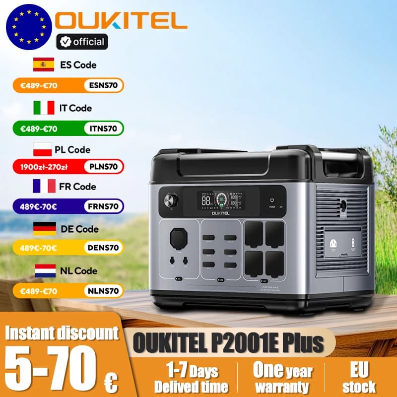 OUKITEL P2001E Plus Portable Power Station 2400W Output Power 2048Wh LiFePO4 Family Outdoor Camping Backup Power Mobile Power